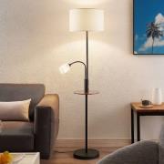 Lindby gulvlampe Aovan, sort, hylde, USB-tilslutning