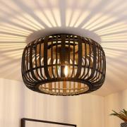 Lindby Canyana loftslampe, sort, rattan, Ø 40 cm