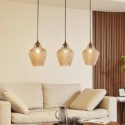 Lindby hængelampe Drakar, Ø 22 cm, 3 lyskilder, rav, glas