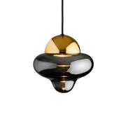 LED-hængelampe Nutty, røggrå/guld, Ø 18,5 cm, glas