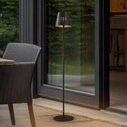 Lindby LED-solcellegulvlampe Hilario, sort, jern, genopladeligt batter...