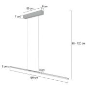 LED-hængelampe Bande, 150 cm, op/ned, stål, CCT, dæmper