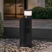 Lucande Corban sokkellampe, grå, sensor, udtag, IP44