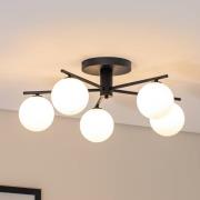 Loftlampe Prato, sort/hvid, glas, 5 lyskilder