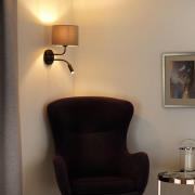 Rulle væglampe, fløjl, sort/beige, læselampe