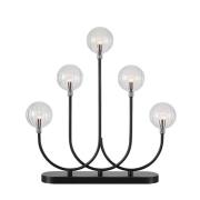 Lysestage Enys, sort/klar, jern/glas, 5 lyskilder, LED