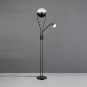 LED-gulvlampe Chris, sort, metal, læselampe, dæmper