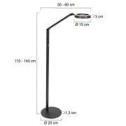 LED-gulvlampe Ringlux, sort, metal, justerbar