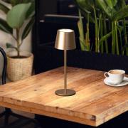 LED-bordlampe med batteri Roxi, kaffefarvet, metal, IP54, dæmper