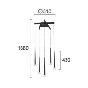 LED-hængelampe Rina, sort/klar, Ø 51 cm, metal, 5 lyskilder
