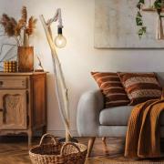 Gulvlampe Nerida, lysebrun, træ/hamp, højde 150 cm