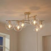 Loftlampe Zoe, guldfarvet, længde 72 cm, 6 lyskilder, glas