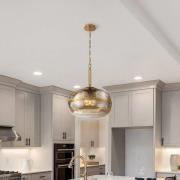 hængelampe NOTTINGHAM, antik messing, Ø 51 cm, glas/metal