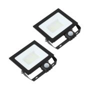 Prios udendørs LED-spot Maikel, 50 W, metal, sensor, 2-pak