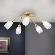 Loftlampe CARLA, messingfarvet, Ø 60 cm metal/glas 5 lyskilder