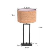 Bordlampe Stang 4357ZW, kork, sort/brun, højde 55 cm