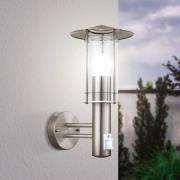 Lisio udendørs væglampe, rustfrit stålfarvet, højde 36 cm, sensor