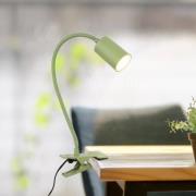 LED-klemmelampe Fleks, lysegrøn, fleksibel, metal