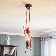 Pendellampe Bobi 2 i sort, kabel rød, 2 lyskilder.