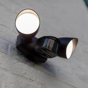 LED-sensor-udendørs vægspot SHRIMP, sort, 20 W, 2 lyskilder, IP54