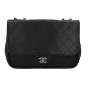 Brugt Sort L?der Chanel Messenger Taske