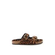 Leopard Print Pony-Effekt Læder Mules