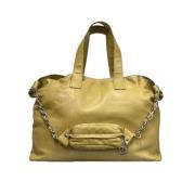 Beige L?der Shopper Taske med Stort Logo - Brugt