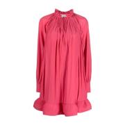 Fuchsia Ruffled Charmeuse Minikjole