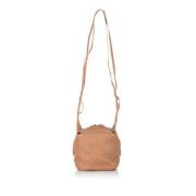 Beige Læder Crossbody Taske med Intrecciato Detalje