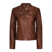 Bikerjakke 1075 Skind 100127 Mørk Cognac med Sølvdetaljer