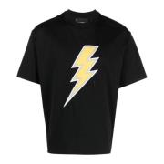 Sort T-shirt med Thunderbolt Print