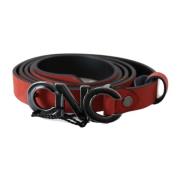 Red Black Leather Black Logo Buckle Blood Belt