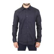 Blue Slim Fit Cotton Casual Top Skjorte