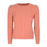 Rosa Laks Cashmere og Uld Flettede Crewneck Sweater