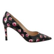 Sort Læder Blomster Hæle Stilettos Pumps