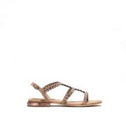 Beige Læder Juvelbesat Sandal