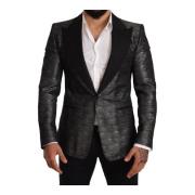 Grå Metallic Sort Slim Tuxedo Blazer