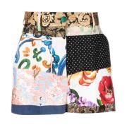 Patchwork Print Højtaljede Shorts