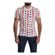 Hvidt hjerteprint herre top t-shirt