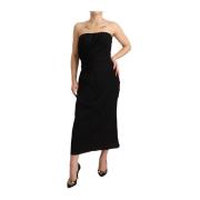 Sort Silke Strapless Sheath Midi Kjole