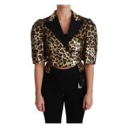 Luksus Leopard Print Kortærmet Blazer Jakke