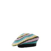 Stribet Mohair Beret med Logo Broderi