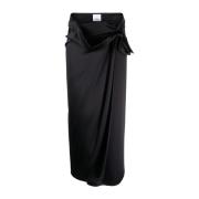 Sort Draperet Satin Wrap Nederdel