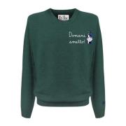 Herre Crewneck Sweater i uld og cashmere med frontbroderi