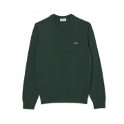 bomuld V-hals sweater med ribbet finish