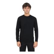 Sort Crew Neck Sweater med Teksturerede Detaljer