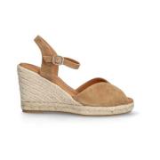 Beige Ruskind Kilehæl Sandal