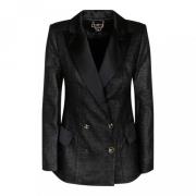 Sort Tweed Blazer med Krystal Knapper