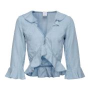 Denim Lyocell Kort Bluse med Ruffles