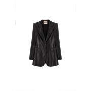 Sort Faux Læder Blazer